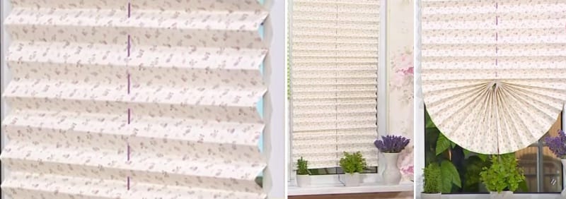 Do-it-yourself blinds berlipat yang terbuat dari kertas dinding dengan frill