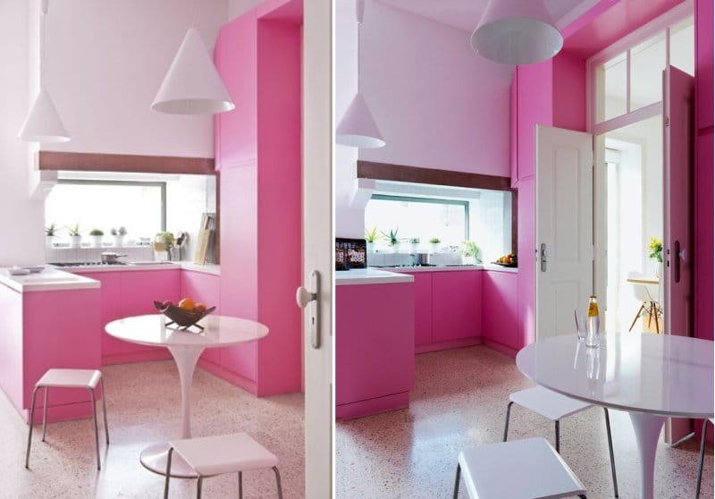 Cuisine blanche et rose dans un style moderne