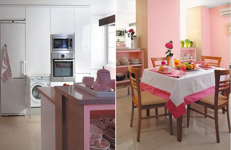 White and pink kitchen