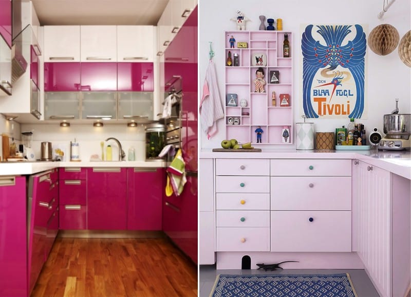 Dapur ditetapkan dalam fuchsia dan merah jambu dan lavender