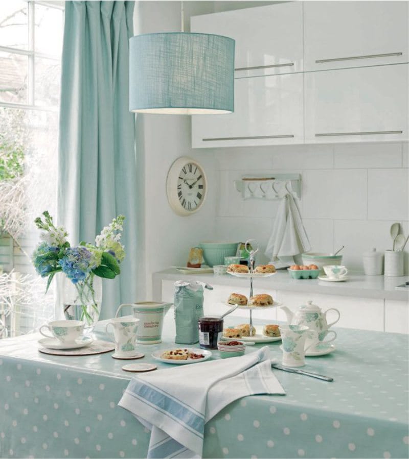 White and blue kitchen