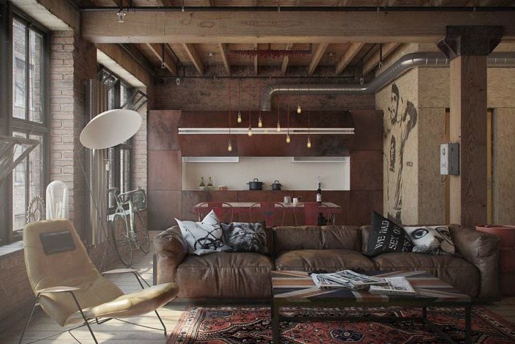 Loft tarzı mutfak dekorasyonu