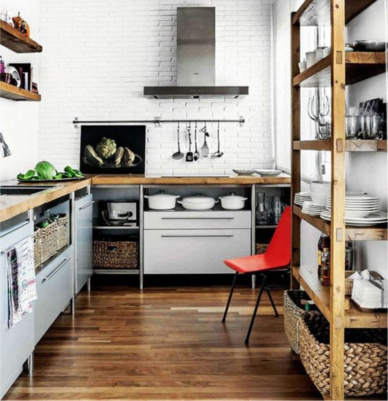 Wooden floor in the kitchen in the style of a loft