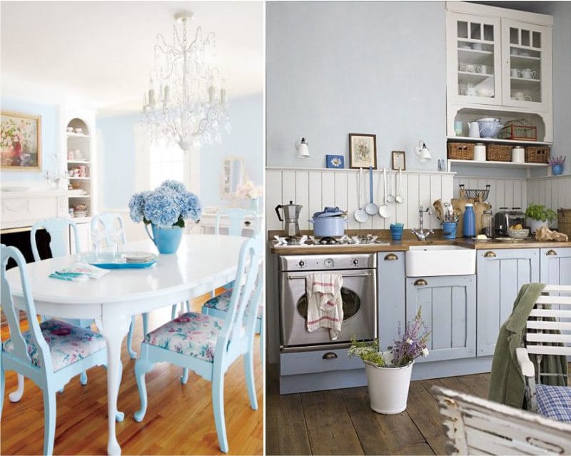 Blue kitchen in the style of an English cottage and Provence