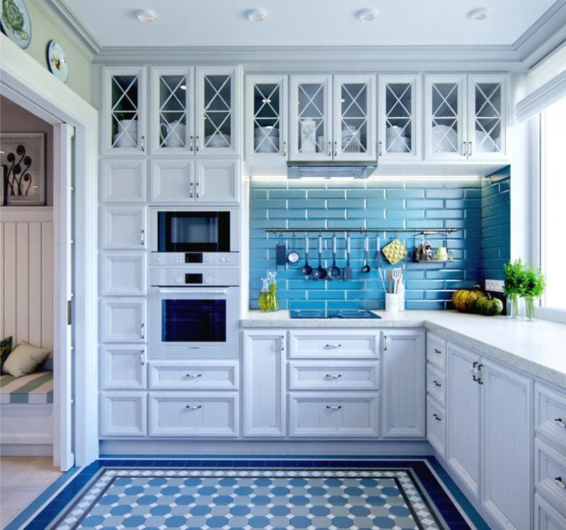 Blue and blue color in the interior of the kitchen