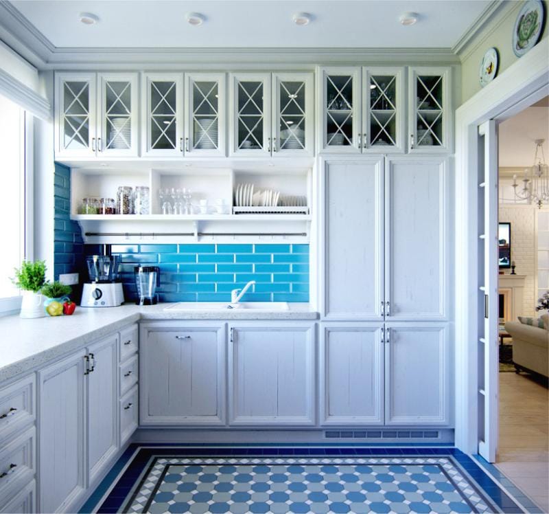 Blue and blue color in the interior of the kitchen