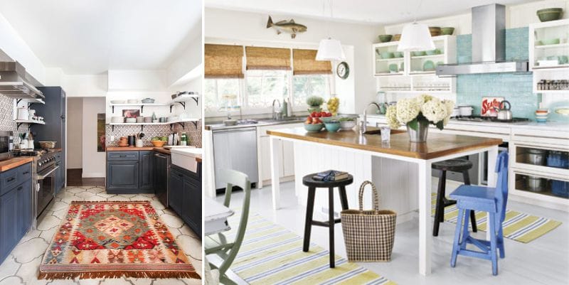 Carpets in the interior of the kitchen in the Mediterranean style