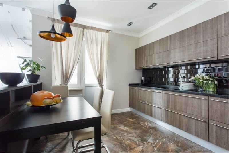 Kitchen with solid wooden facades