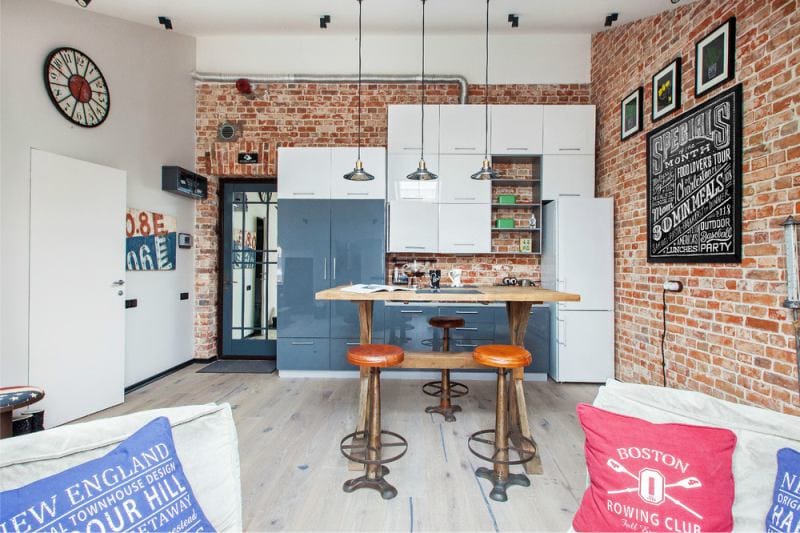 Loft-style kitchen in the attic