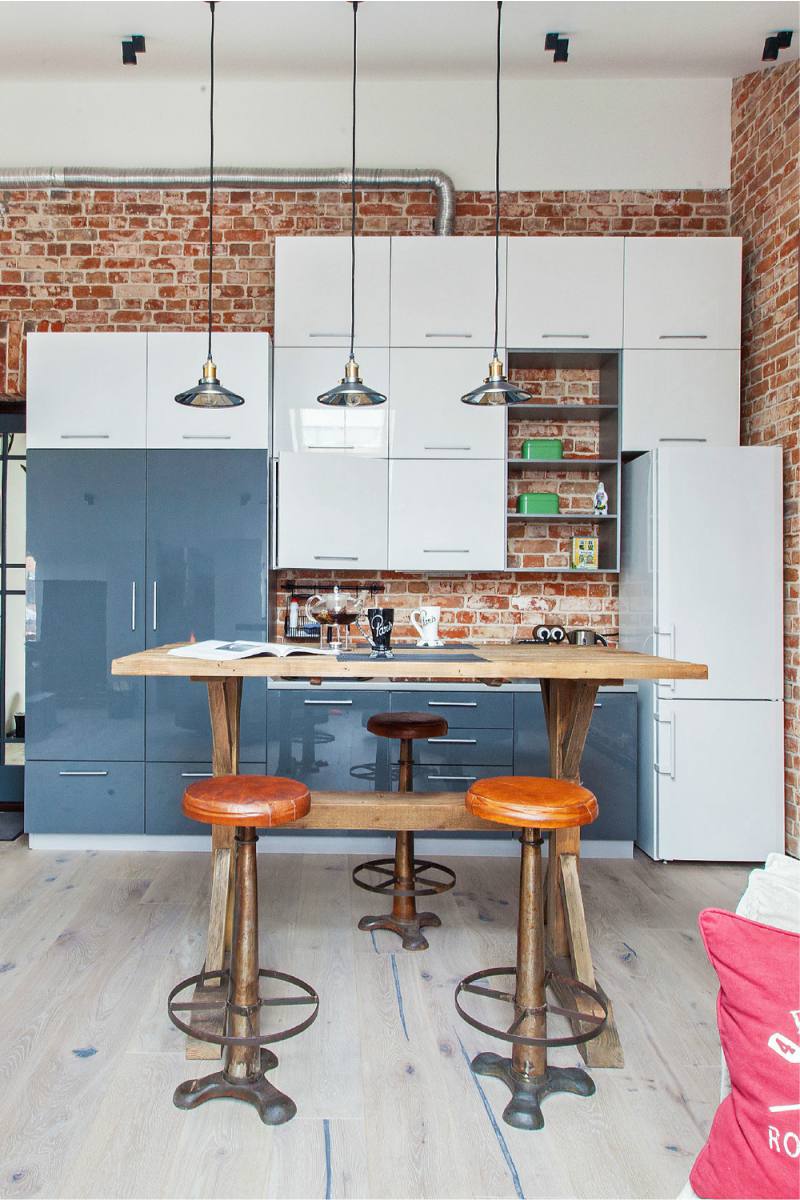 Loft-style kitchen in the attic