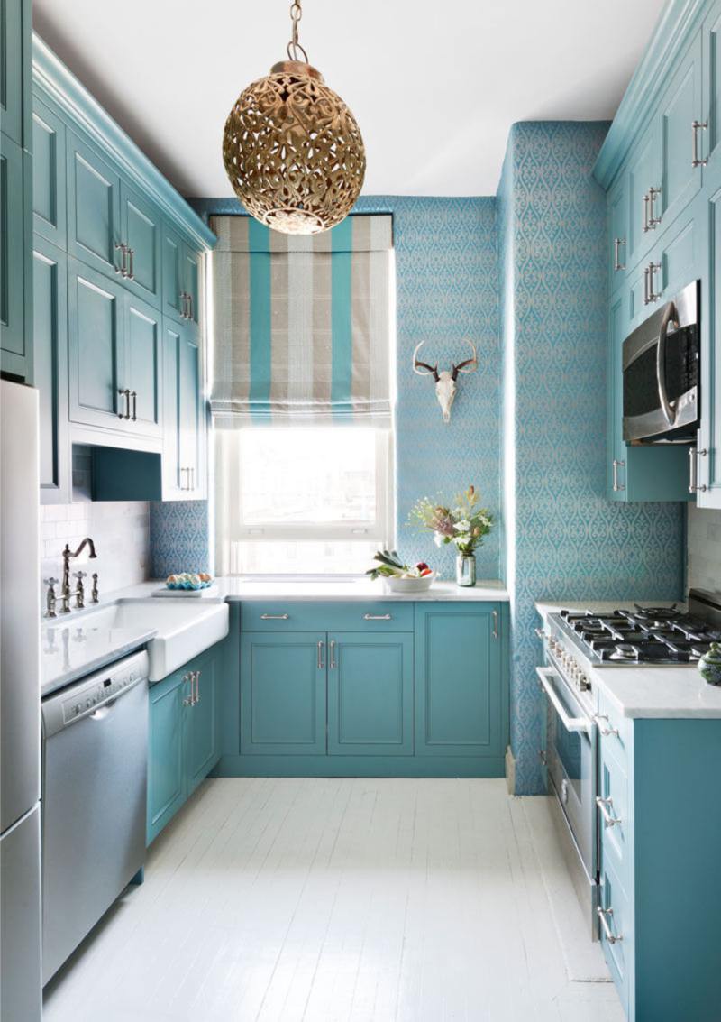 Monochrome blue gamma in the interior of the kitchen