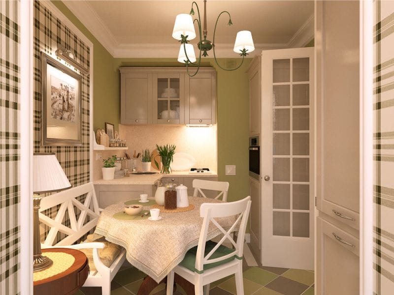 Checkered wallpaper in the English-style kitchen