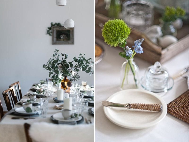 Fleurs sauvages et plantes dans un décor de table de fête