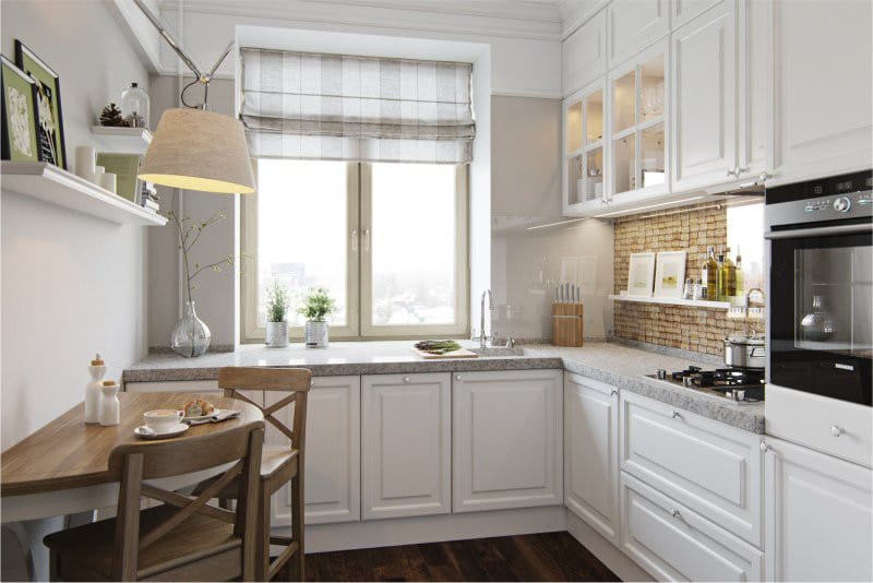 Roman striped curtains in the kitchen interior