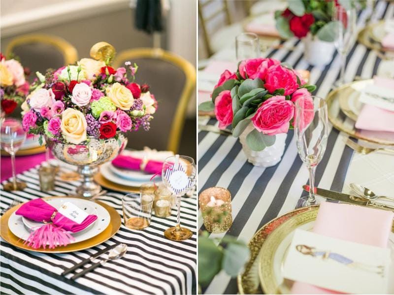 Festive table setting with a polka dot runner