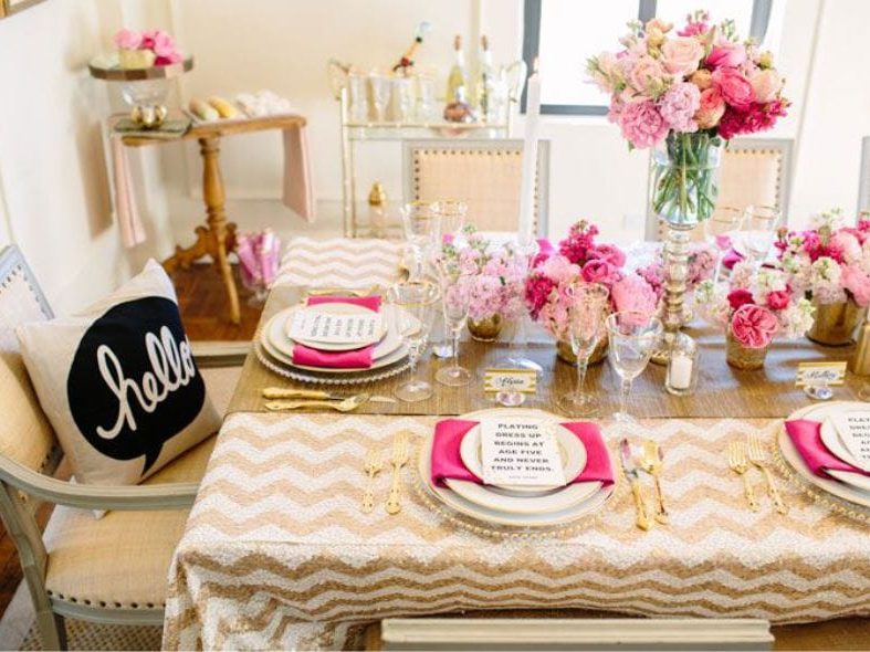 Festive table setting with a polka dot runner