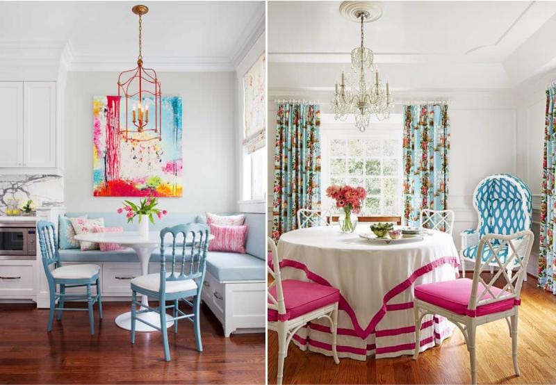 Pink and Blue color in the interior of the kitchen