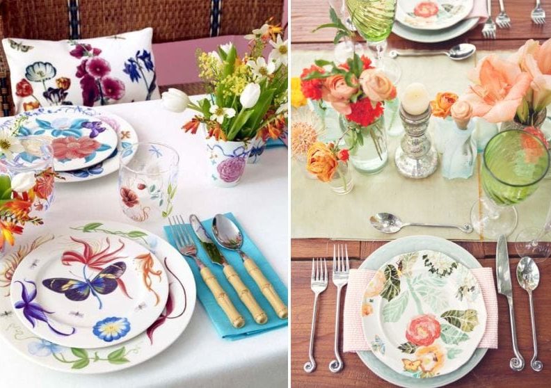 Birthday table setting with floral motifs