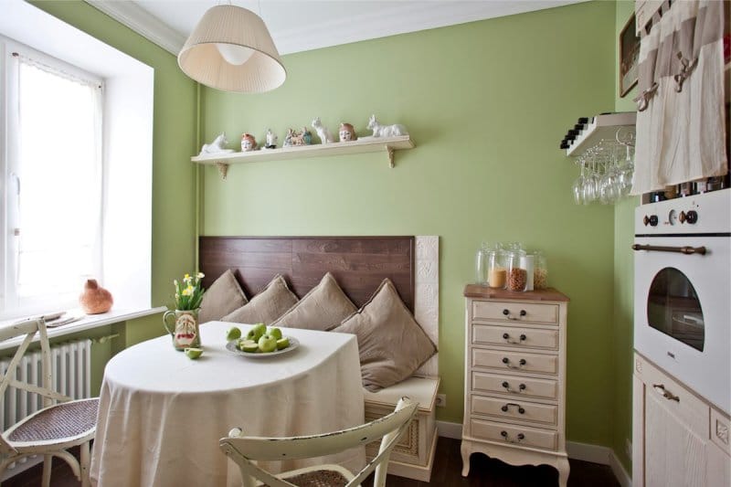 Bench in the interior of the kitchen in the style of a cafe