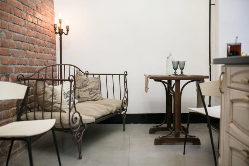 Bench in the interior of the kitchen in the style of a cafe