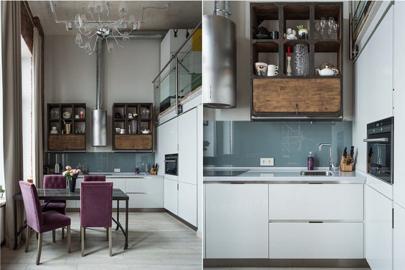 Modern furniture in the interior of a loft style kitchen