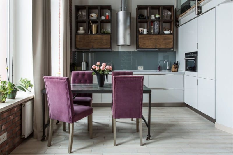 Modern furniture in the interior of a loft style kitchen