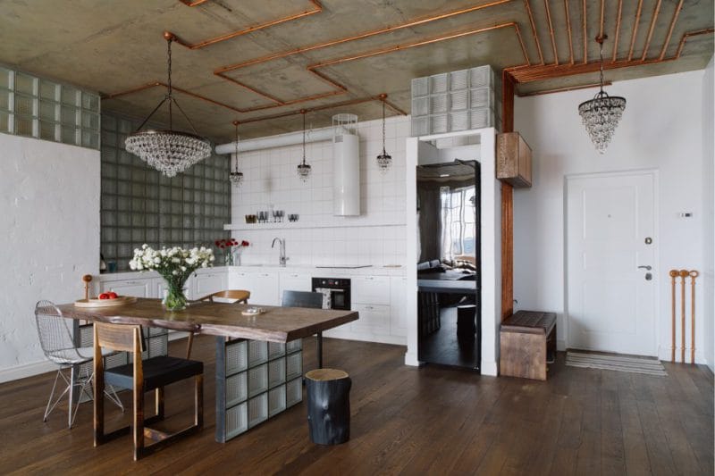 Loft style glass blocks in the kitchen