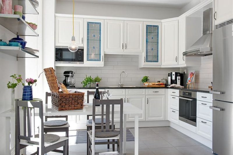 Lamps in the interior of the kitchen in the Greek style