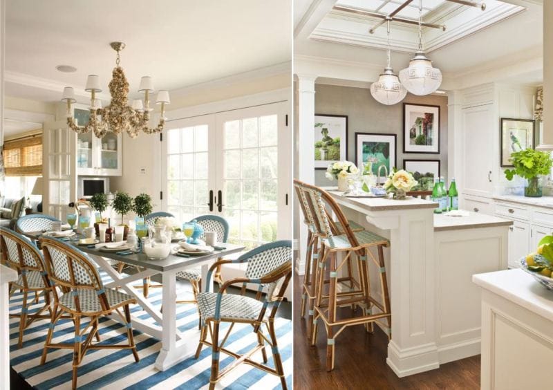 Lamps in the interior of the kitchen in the Mediterranean style