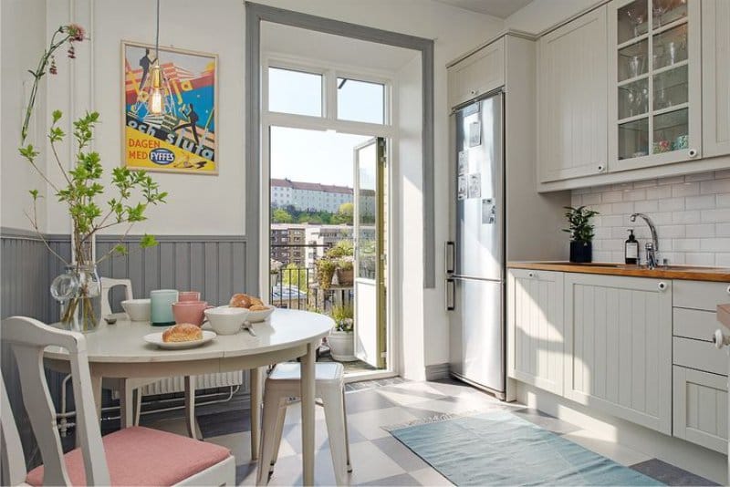 Wall paneling in the interior of the kitchen in the style of a French cafe