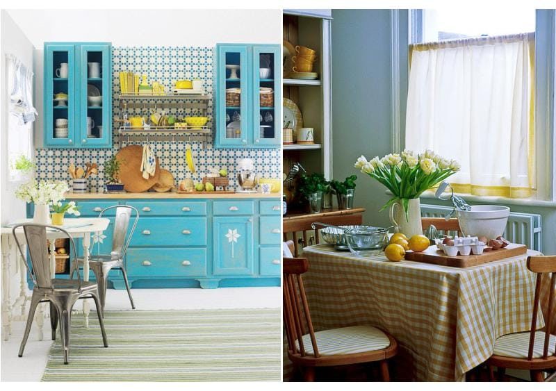 Yellow and blue in the interior of the kitchen