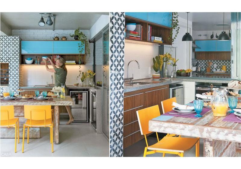 Yellow and blue in the interior of the kitchen