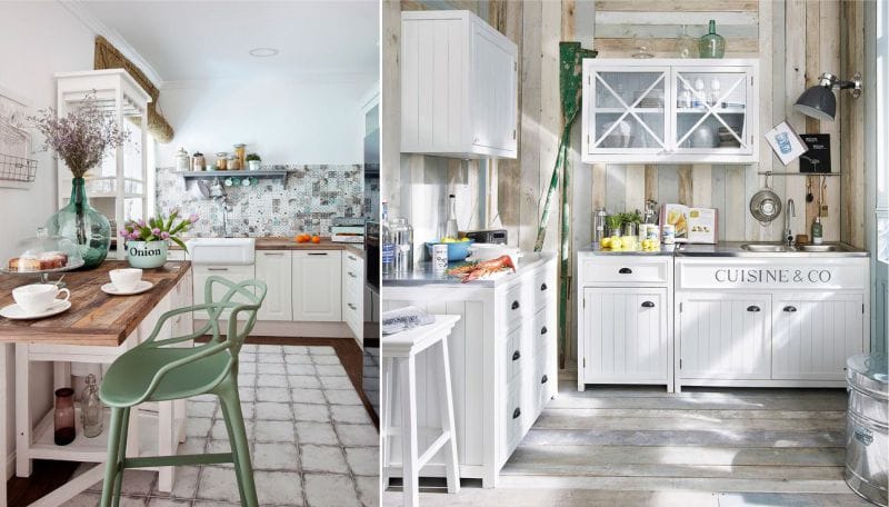 Bottles and glass in the interior of the kitchen in the marine style