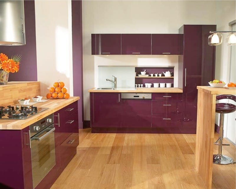 Purple kitchen in the interior