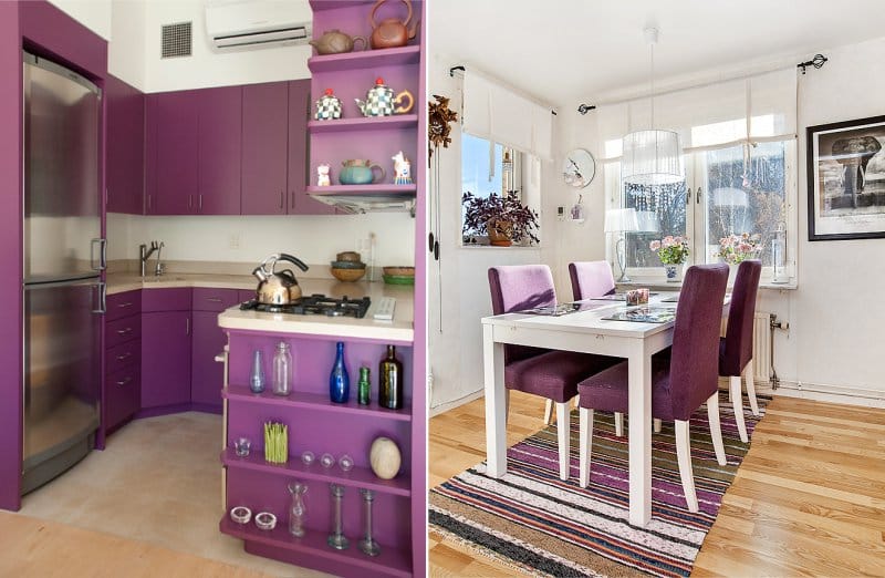 Purple color in the kitchen interior