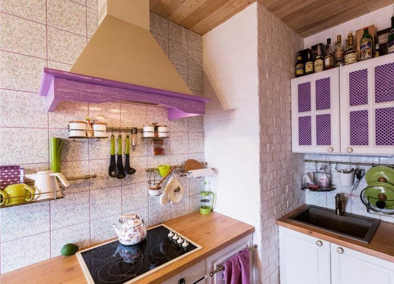 Provence style kitchen interior with purple accents