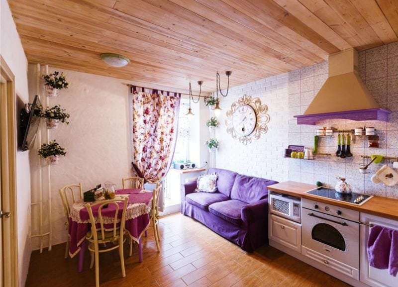 Provence style kitchen interior with purple accents