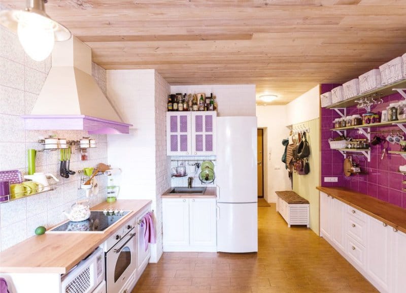 Provence style kitchen interior with purple accents