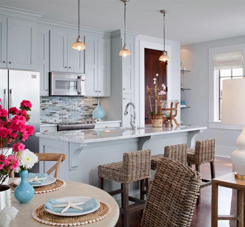 Furniture in the interior of the kitchen in the marine style