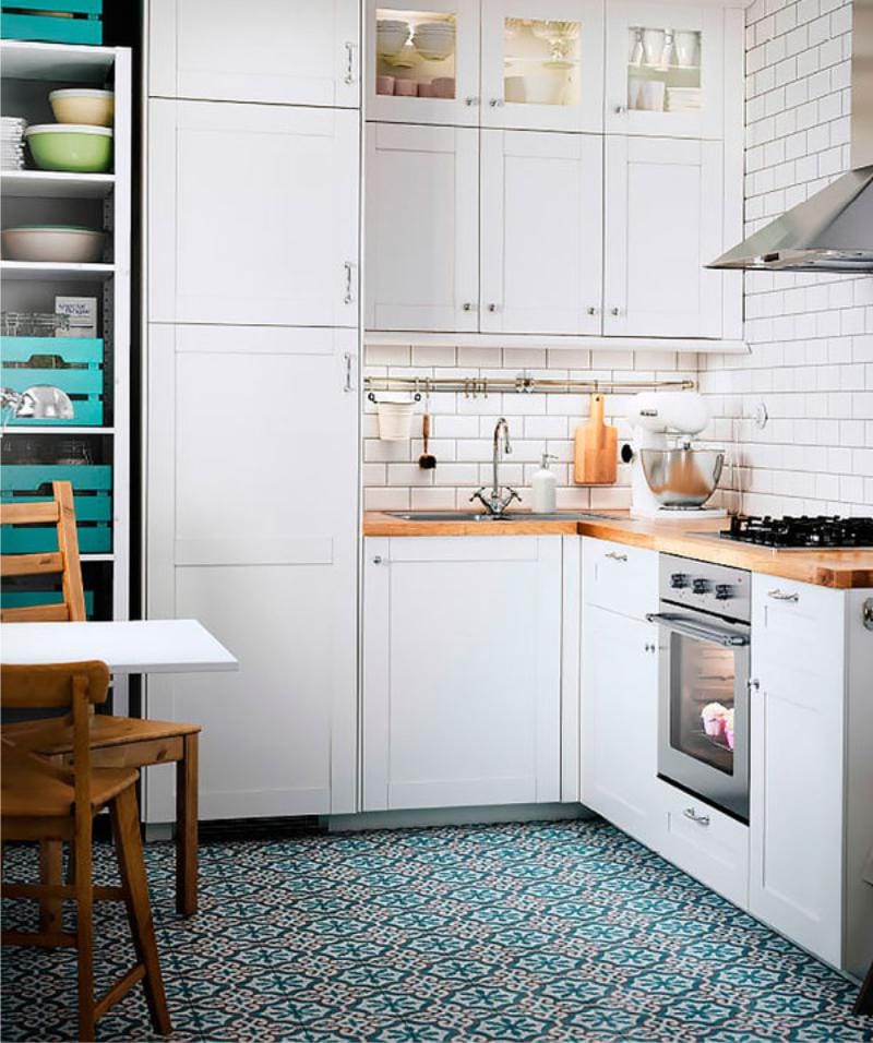 The floor in the interior of the dining room in a nautical style.