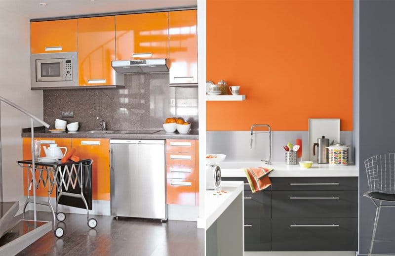 Gray-orange kitchen