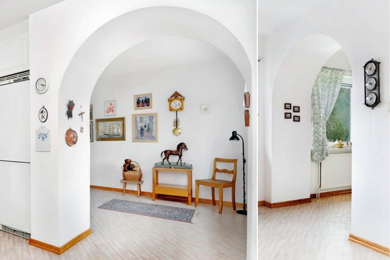 Wide romance arch in the interior of the kitchen