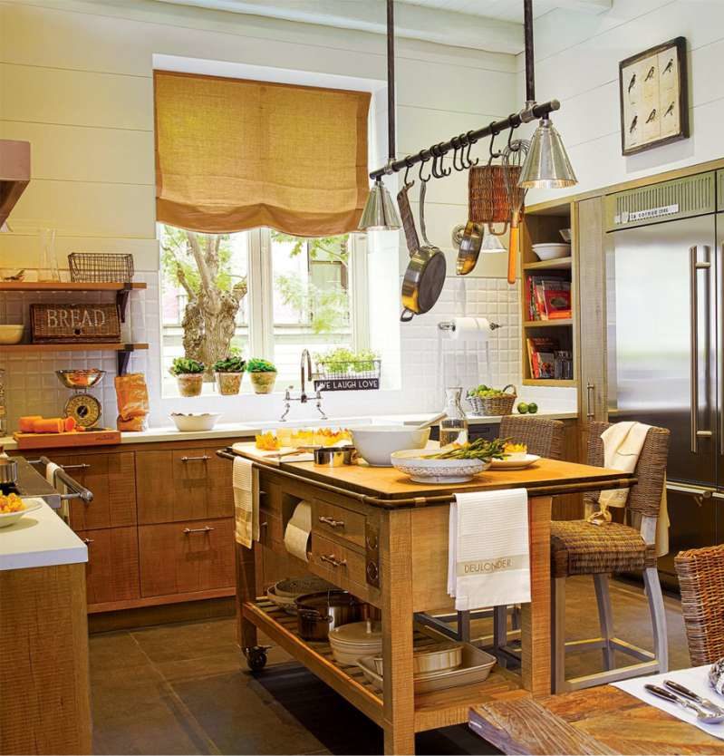 curtains in the interior of the kitchen in the marine style