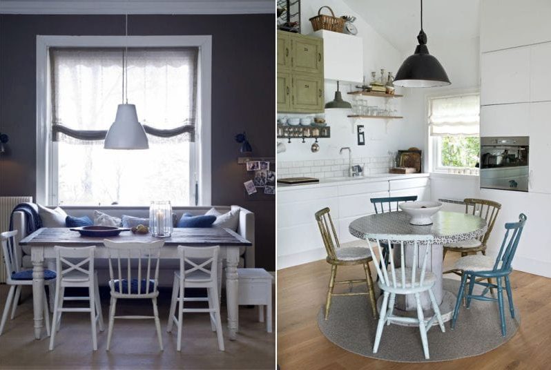 Lamps in the interior of the kitchen in the marine style