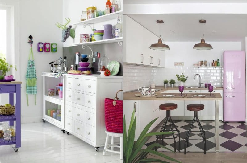 Lilac accents in the kitchen interior