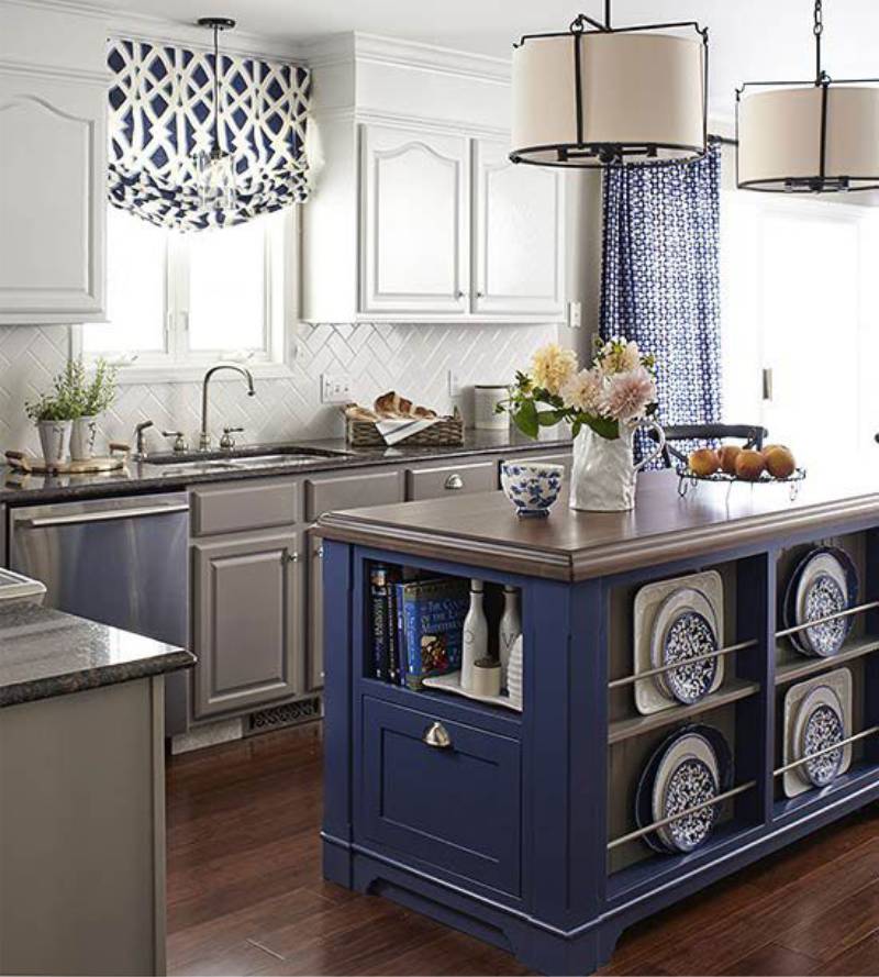 Beige and blue kitchen