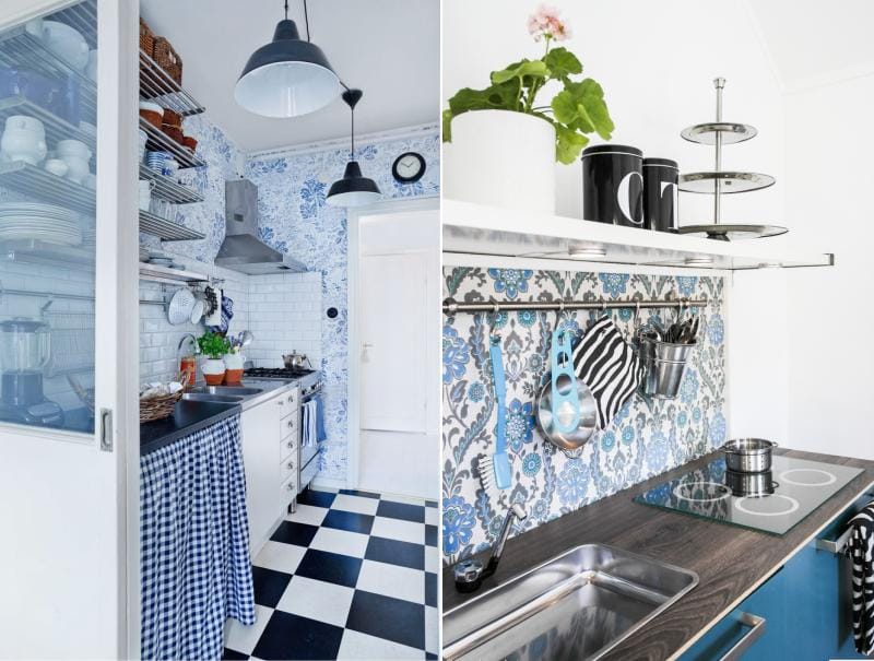 Zwarte en blauwe kleur in het interieur van de keuken