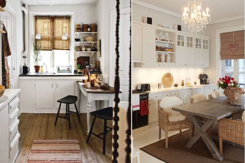 Brown curtains in the interior of the kitchen