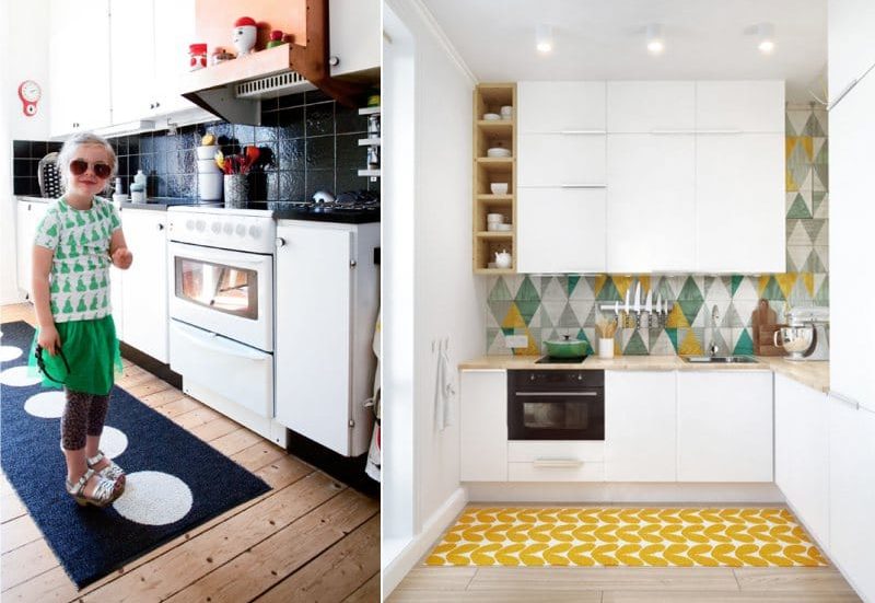 Carpet in the interior of the kitchen in the Scandinavian style