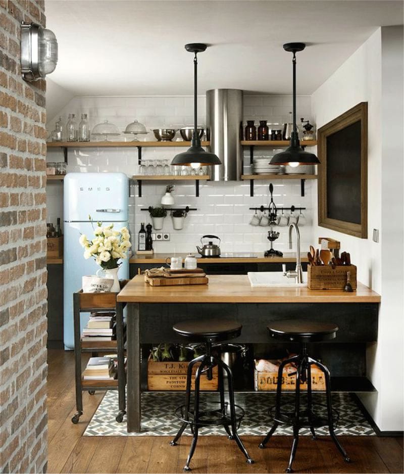 Kitchen in brown colors in the loft style